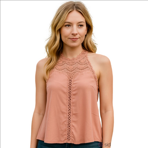 Dusty Pink Crochet Sleeveless Top Women's Medium